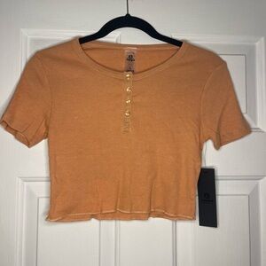 Mono B Apricot Buttoned Crop Top